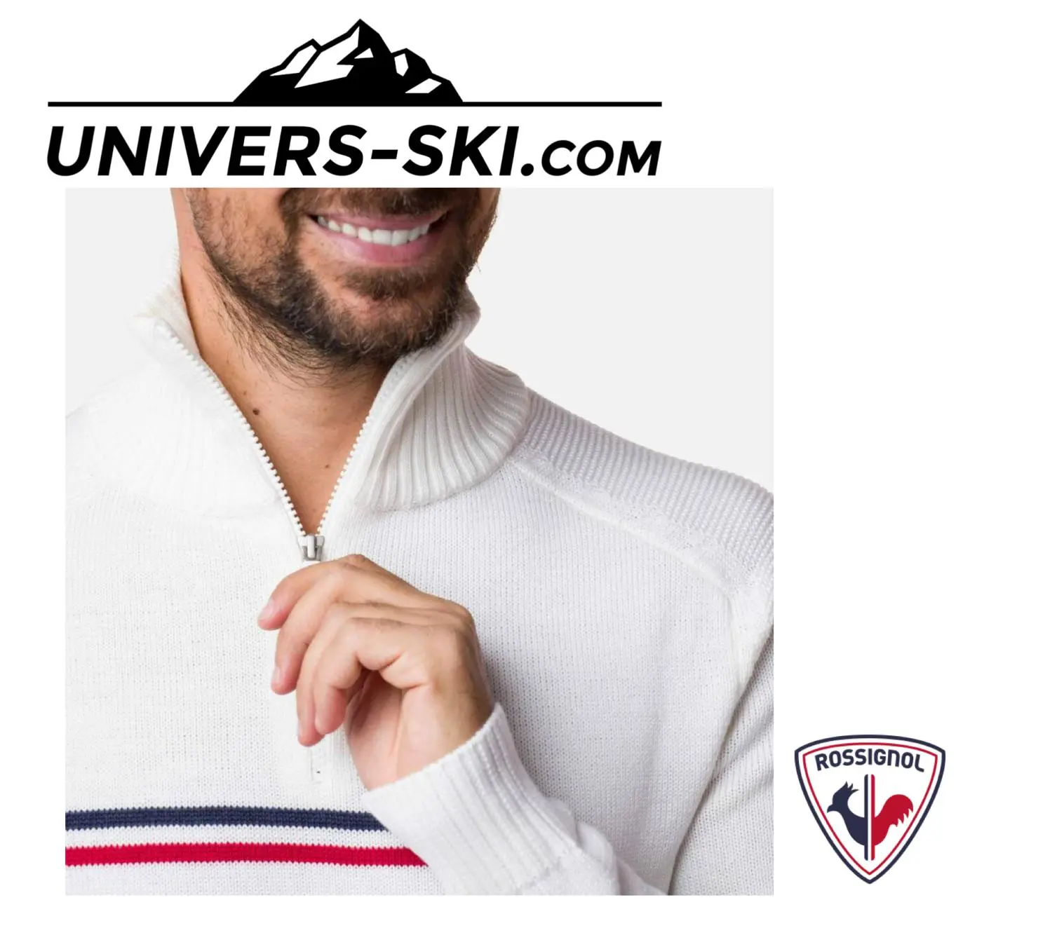 Pull ROSSIGNOL Homme Major ½ Zip Blanc 2023 – Image 3